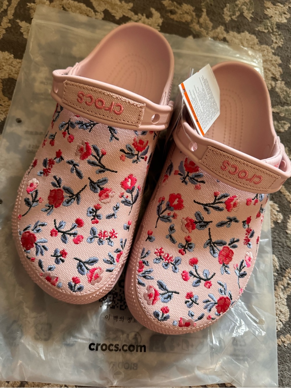 CROCS Pink Floral Embroidered Women's Clog Mules
